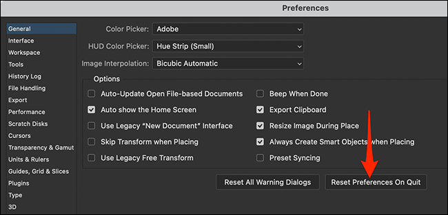 reset photoshop preferences