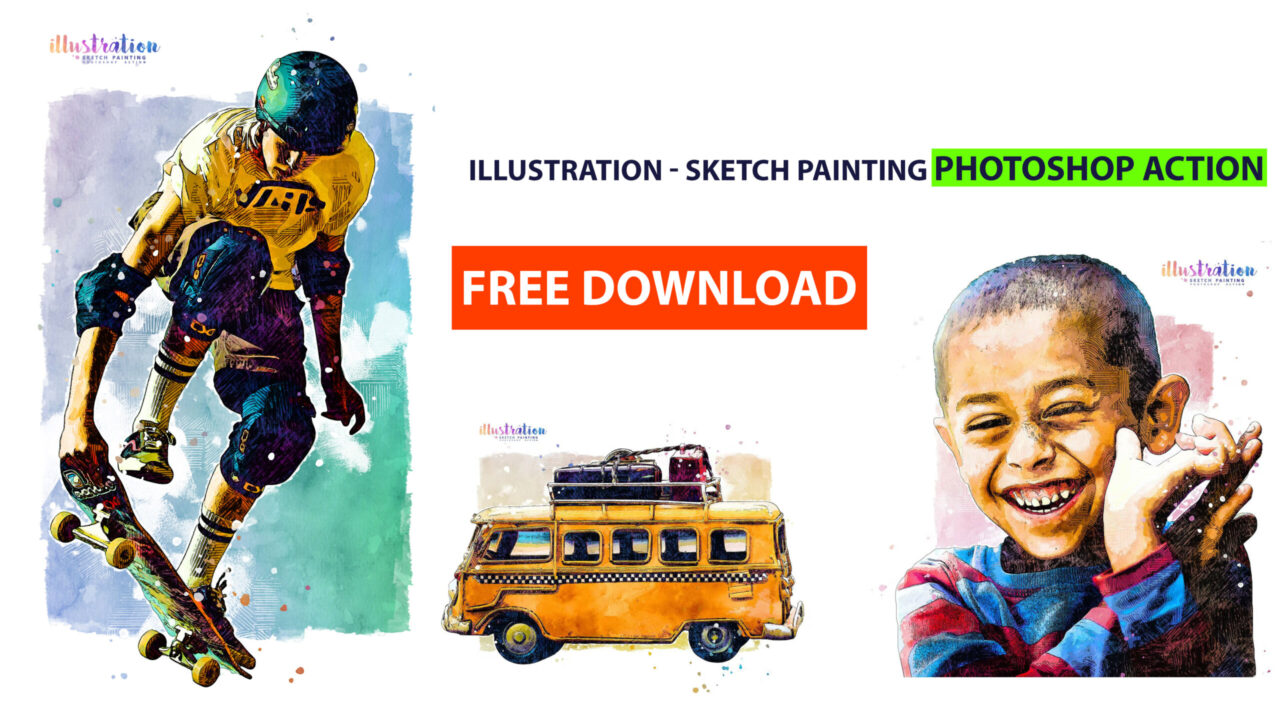 Free Download Illustration Sketch Painting Photoshop Action 28.3MB zip File