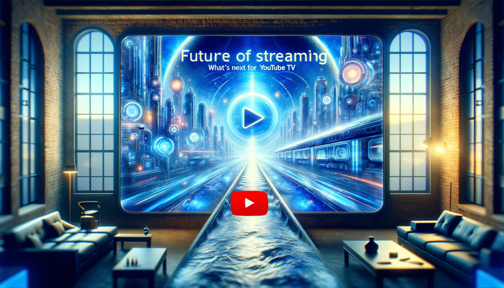 DALL·E 2023 11 15 16.21.00 Create a hyper realistic thumbnail image in 8k resolution capturing the future of streaming and focusing on YouTube TV. The image should feature a fu
