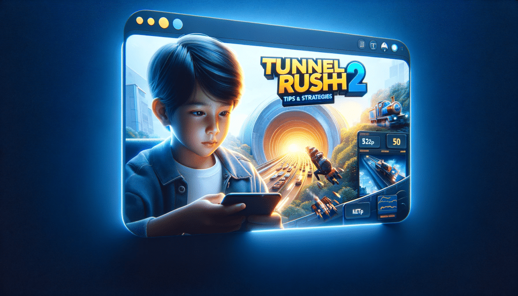 DALL·E 2023 11 17 18.39.44 Create a hyper realistic thumbnail image in 8k resolution focusing on the text for a blog post about the online game Tunnel Rush 2. The central focus
