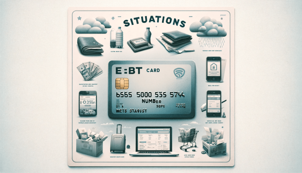 DALL·E 2023 12 16 08.53.55 Create an image for the blog post Situations When You Might Need Your EBT Card Number. Background Soft muted color palette with a blend of light b