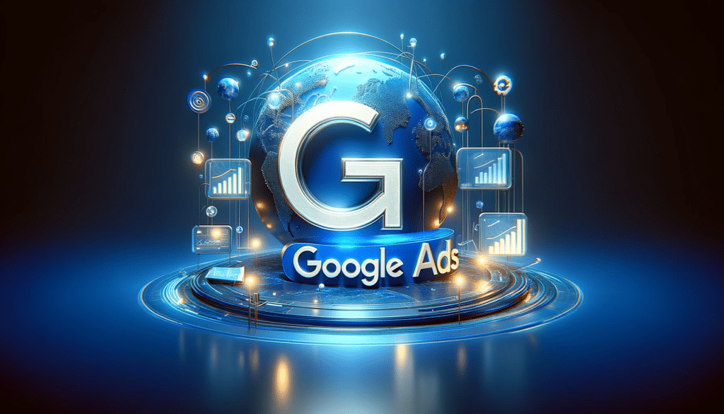 DALL·E 2023 12 23 13.45.33 Create a thumbnail for the blog post How Can Google Ads Help You Advance Your Business Goals. Background Hyper realistic high definition digital w