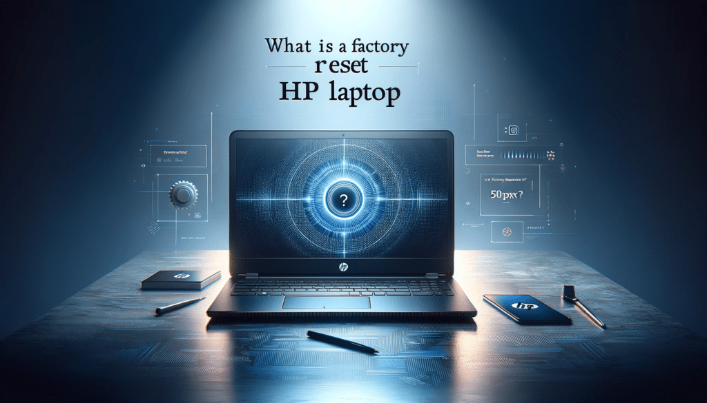 DALL·E 2024 01 05 14.06.46 Create a thumbnail for the blog post What is a Factory Reset HP Laptop. Background Gradient blend of cool grays and blues with a subtle digital pat 1