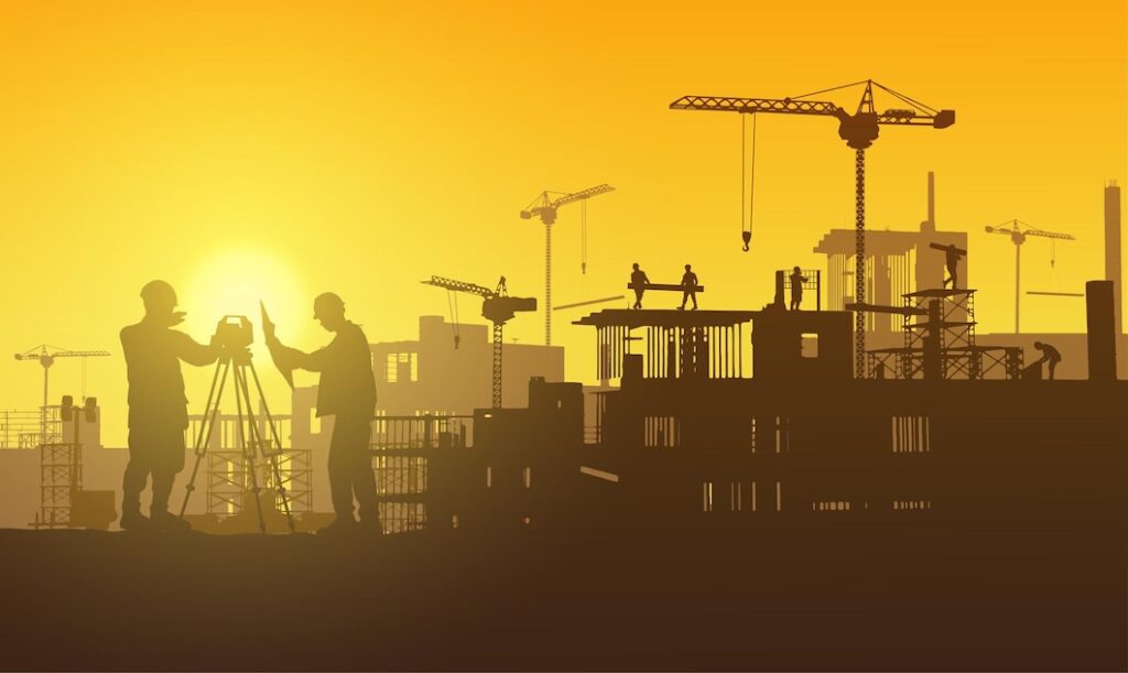 silhouette building construction site with tower crane engineer workersvector illustration 474511 148
