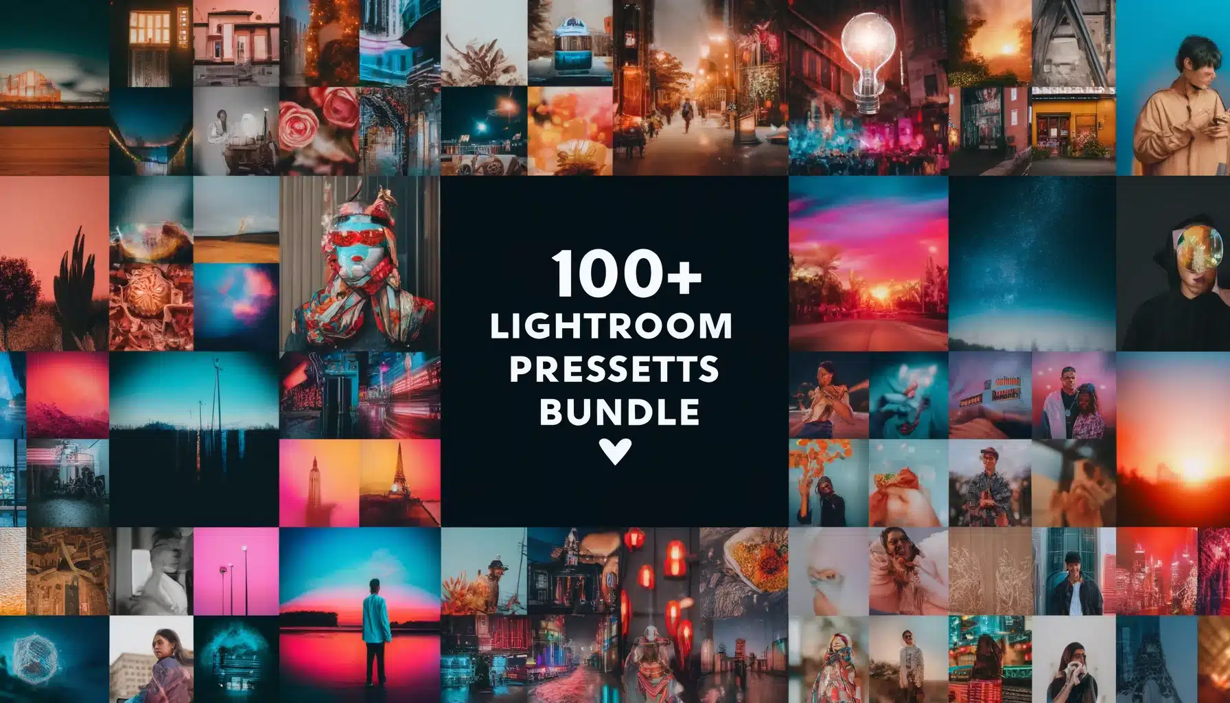 DALL·E 2024 05 31 05.14.47 A stylish and visually appealing thumbnail image for a blog post about a 100 Lightroom Presets Bundle Free Download. The image should feature a colla