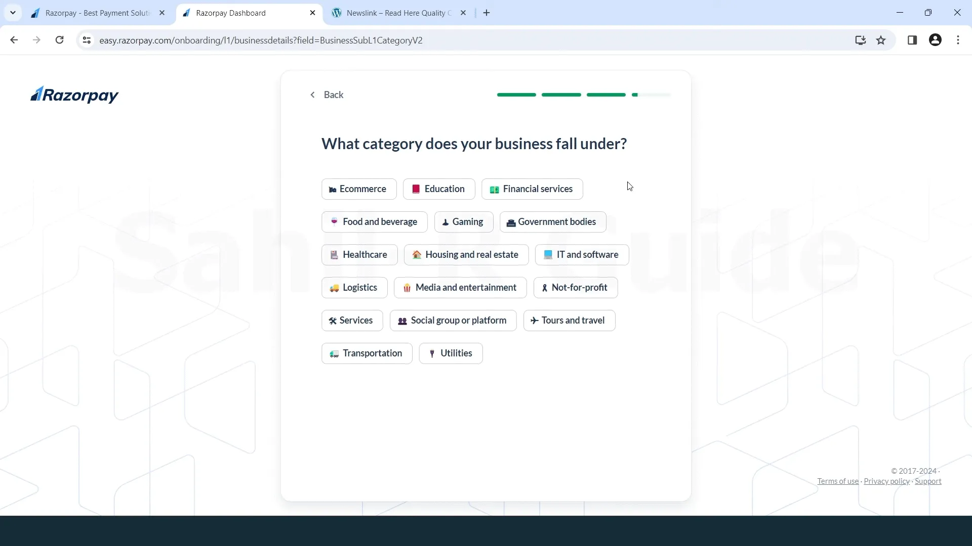 Select Business Category (step 11)