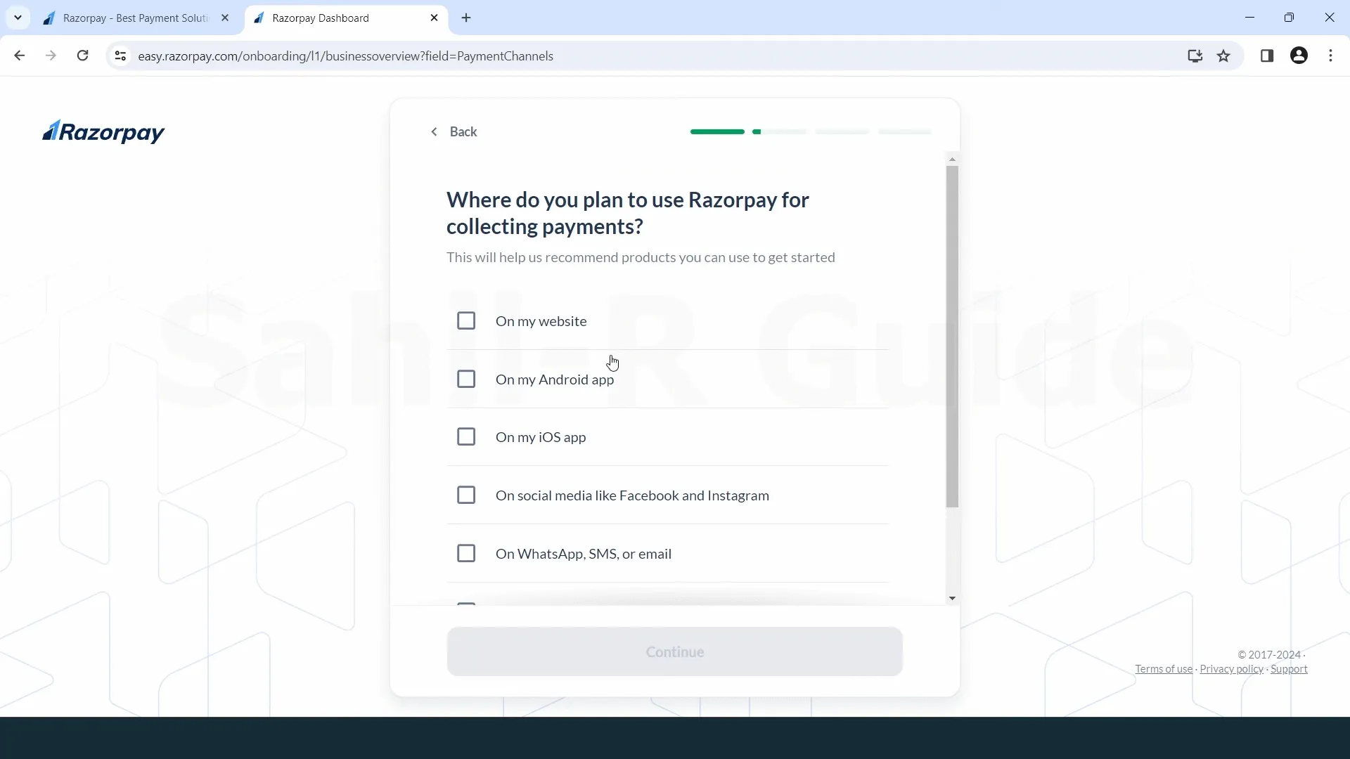 Select Payment Channels (step 4)