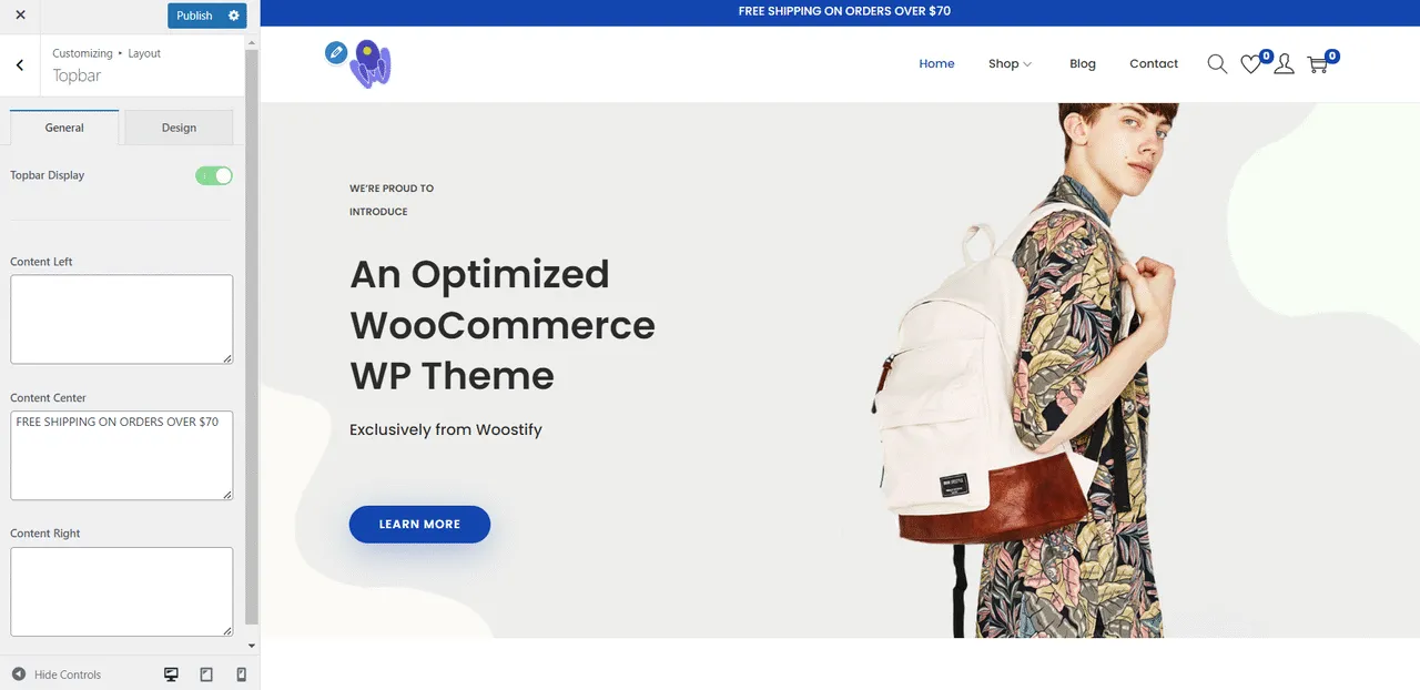 Screenshot showing set up footer menu