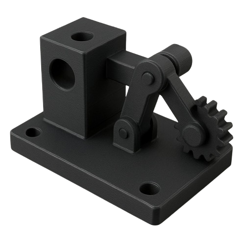White ABS 3D printed mechanical component with a smooth finish.