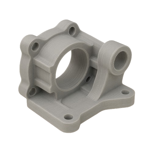 White PLA sample print of a complex geometric shape.
