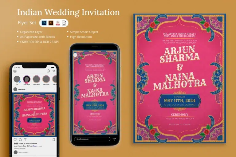 Free Hasmi Indian Wedding Invitation Flyer Template PSD Download