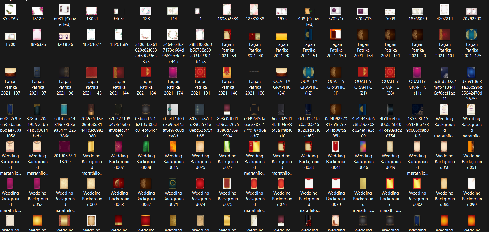 Preview of Indian wedding background PNG and JPG card bases and textured layouts.