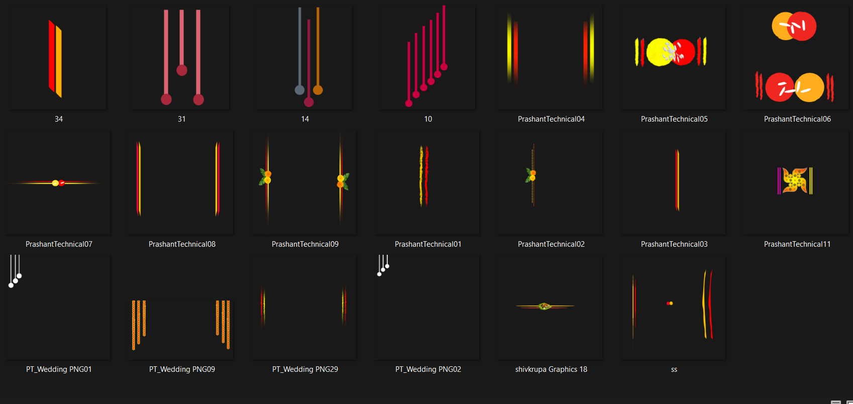 Preview of red–yellow line PNG borders used in traditional Marathi and South Indian wedding invitations.