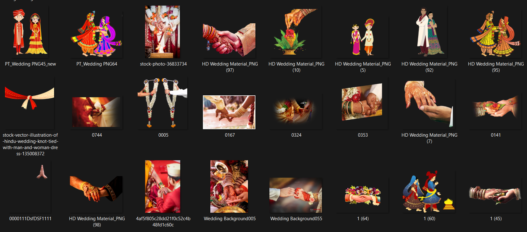 Preview of Jodi Photo PNGs showing Indian wedding ritual moments and couple illustrations.